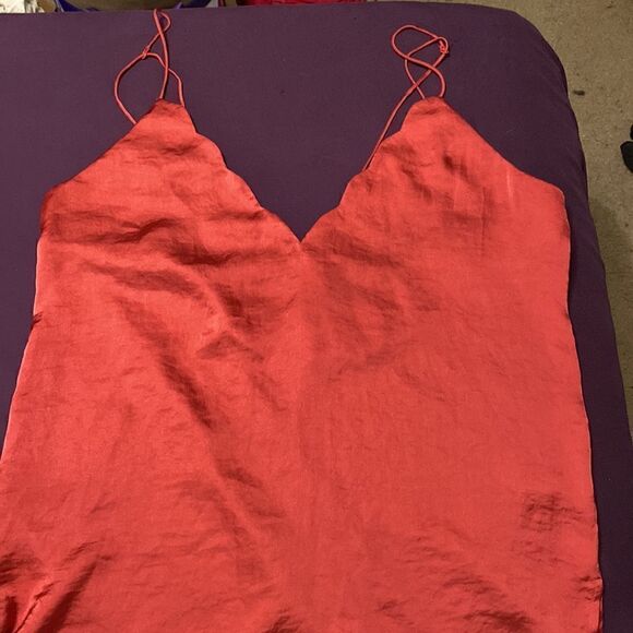 Like New Free People Scallop Satin Burnt Rust Earth Red Orange Camisole - Picture 4 of 9